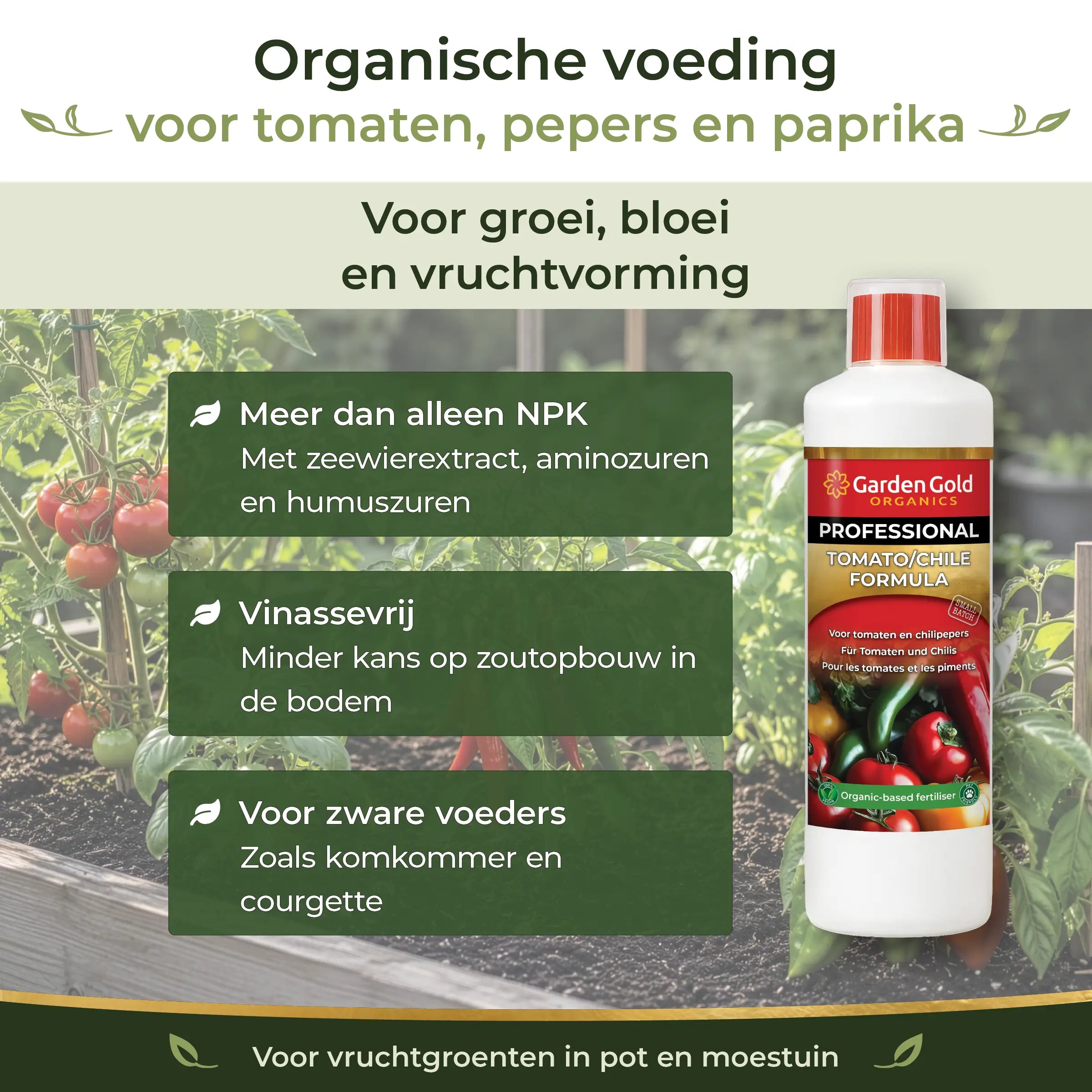 Organic-based Tomato/Chile Formula for tomatoes, chiles and peppers with seaweed extract, amino acids, humic acids and a vinasse-free formula