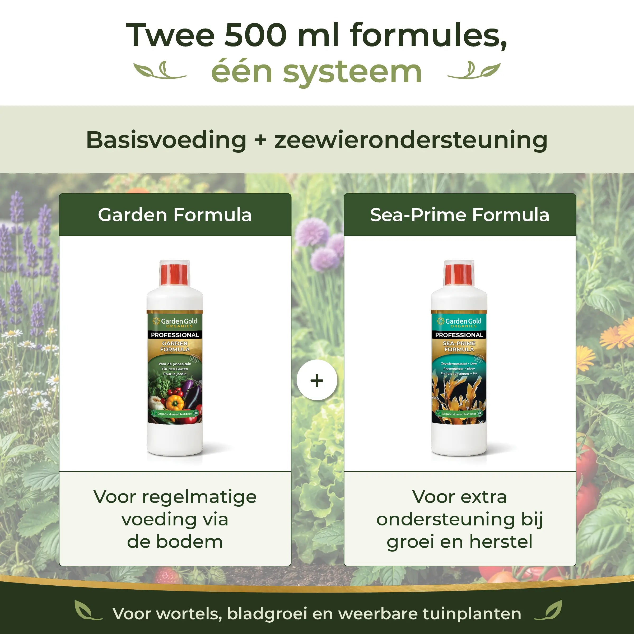 Two 500 ml formulas in the Garden Starter Pack with base fertiliser and seaweed support